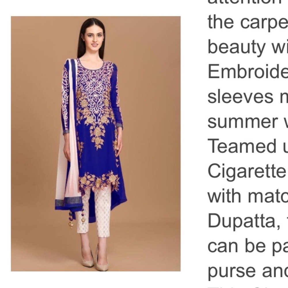 Georgette Royal Blue Trail Cut Cigarette Pant Suit